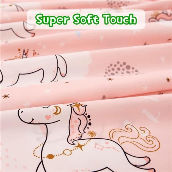 Pink Unicorn Kids Sheet Set Twin Size, 3 Piece Girls Rainbow Printed - Picture 6 of 7